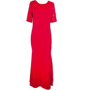 Long red women's dress with lace sleeves, Fortric brand, size L (72)